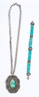 A Collection of Silver and Turquoise Jewelry, 73.90 dwts.