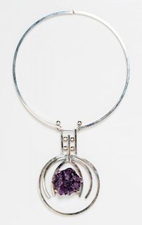 A Modernist Sterling Silver and Amethyst Collar Necklace, Circa 1987, 41.40 dwts.