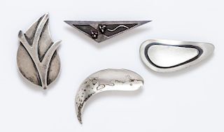 A Collection of Modernist Silver Brooches, 21.50 dwts.