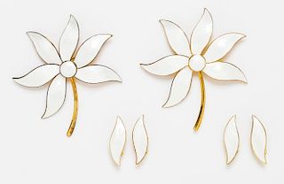 A Collection of Gilt Silver and Enamel Floral Motif Jewelry, Aksel Holmsen, 17.80 dwts.