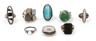 A Collection of Silver and Multigem Rings, 45.20 dwts.