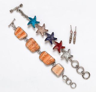 A Collection of Sterling Silver, Glass and Shell Jewelry, 56.10 dwts.