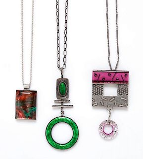 A Collection of Sterling Silver, Glass and Polymer Pendant Necklaces, 35.40 dwts.