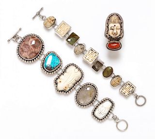 A Collection of Sterling Silver, Multigem and Bone Jewelry, 101.80 dwts.
