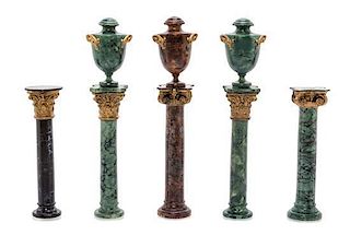 Three Simulated Marble Urns on Pedestals, Height of tallest 5 7/8 inches.