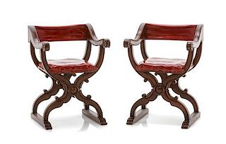 A Pair of Resin Savonarola Chairs, Height 2 3/4 inches.