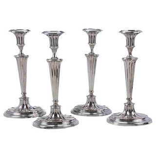 Set of Four Silver-Plate Candlesticks