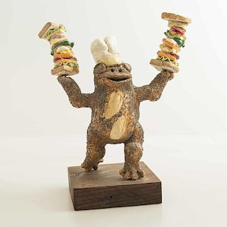 David Gilhooly (California, 1943-2013) Ceramic Bread Frog as Deli Chef