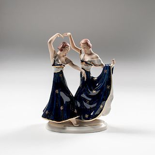 Elly Strobach König (1908-2002) for Royal Dux Dancing Sisters Figural Group