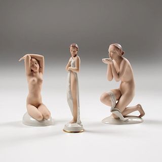 Fischer & Mieg Pirkenhammer Signed Female Nudes, Lot of Three
