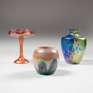 Bohemian Iridescent Art Glass, Lot of Three