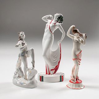 Continental Art Deco Porcelain Figures, Lot of Three