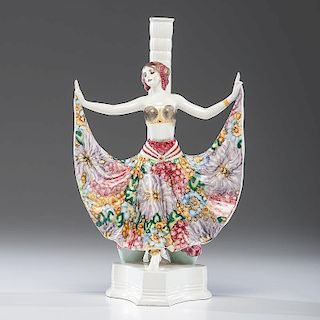 Albert Dominique Rosé (French, 1861-1952) for Goldscheider Exotic Dancer Porcelain Lamp Base