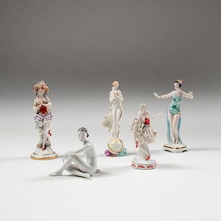 Continental Porcelain Art Deco Figures, Lot of Five