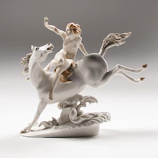 Karl Tutter (German, 1883-1969) for Hutschenreuther Woman Riding Horse Porcelain Group