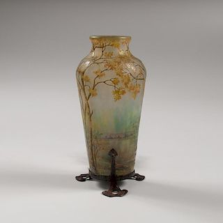 Glass Landscape Vase Mounted as Lamp attributed to Daum