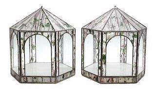 Two Lady Jane Glass Conservatories, Height 13 1/2 x diameter 12 inches.