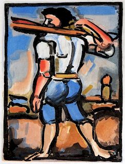 Rouault, Georges, French 1871-1958,"Aide-Bourreau (Portant un des Bois de la Croix)[Helper Carrying a Board for the Cross]",