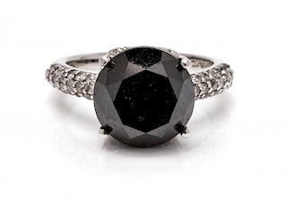 A White Gold, Black Diamond and Diamond Ring, 4.05 dwts.