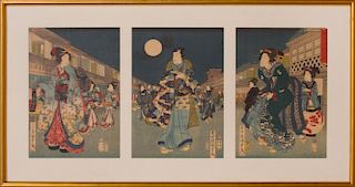 After Ando Hiroshige (1797-1858): Three Actors Wearing Masks