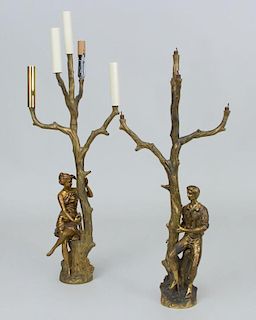 Two Gilt-Metal Figural Tree-Form Candelabra