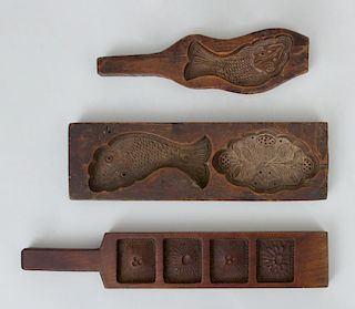 Three Wood Molds of Fish and Flowers