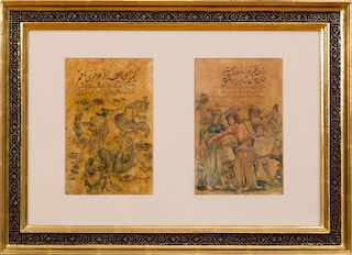 Group of Eight Persian Miniatures on Vellum