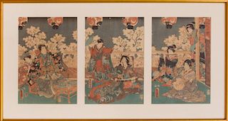 After Utagawa Kunisada (1786-1865): Three Entertainment Scenes