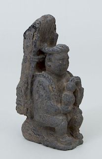 Japanese Carved Stone Figure of a Seated Man
