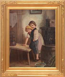 F. Tilgner (1876-1965): Two Children in an Interior