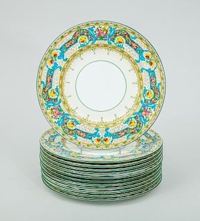 Set of Twelve Wedgwood Enameled Pottery Dinner Plates