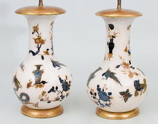 Pair of Decoupage Vases, Mounted as Lamps