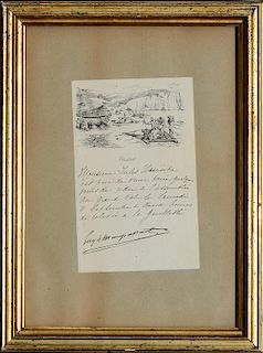 Henri René Albert Guy de Maupassant (1850-1893), Hand-Written Note from Étretat, France