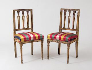 Pair of Italian Neoclassical Carved and Painted Side Chairs
