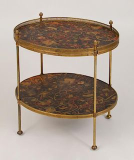 Brass-Mounted Leather Two-Tier Oval Table