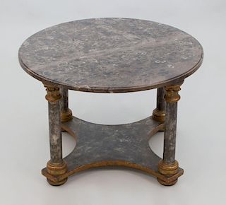 Italian Painted Circular Low Table with Marble Top
