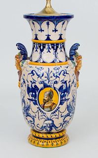 Majolica Vase, Mounted as a Lamp