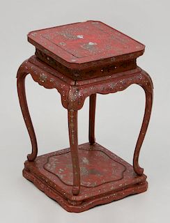 Chinese Mother-of-Pearl Inlaid Red Lacquer Stand