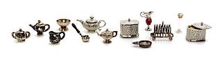 A Group of Silver Miniature Table Articles, Length of biscuit boxes 5 /8 inches.