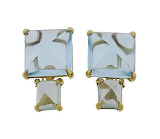 18k Gold Topaz Green Amethyst Earrings