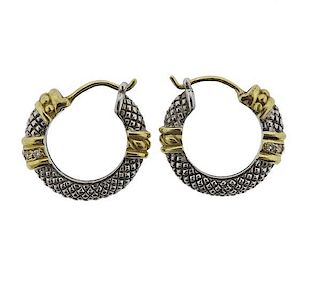 Judith Ripka 18k Gold Sterling Diamond Hoop Earrings