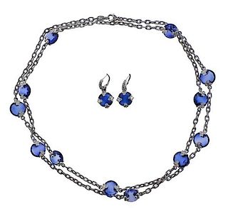 Judith Ripka 18k Gold Diamond Gemstone Necklace Earrings Set
