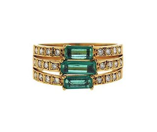 18k Gold Diamond Green Stone Ring
