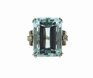 14k Gold 23.5ct Aquamarine Diamond Ring