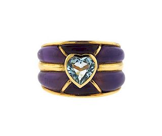 Rosa Bisbe 18K Gold Purple Blue Stone Band Ring