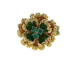 18k Gold Naturalistic Green Stone Enamel Ring