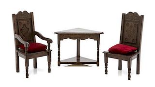 Three Jacobean Style Furniture Articles, Height of armchair 4 inches.