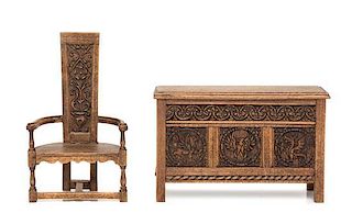 Two Renaissance Style Furniture Articles, Height of chair 4 1/2 inches.