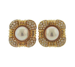 14k Gold Diamond Mabe Pearl Earrings