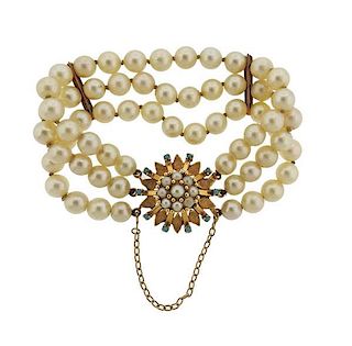 Continental 18k Gold Pearl Pearl Turquoise Bracelet